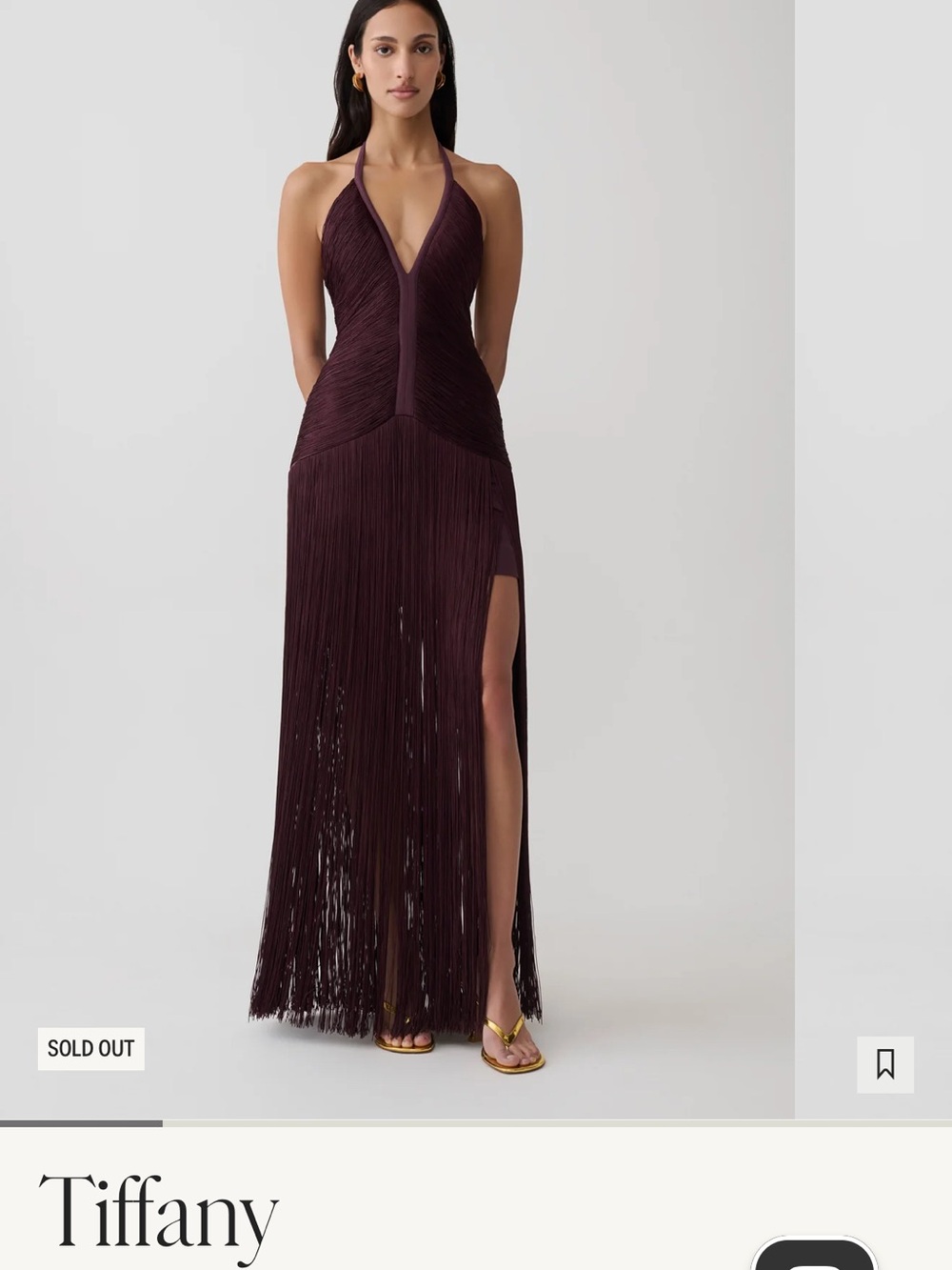 Meshki Plum Fringe Halter Maxi Dress